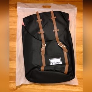 Black with brown trim backpack
